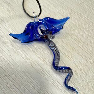 Blue Glass Dragon Necklace, Handblown and Handmade